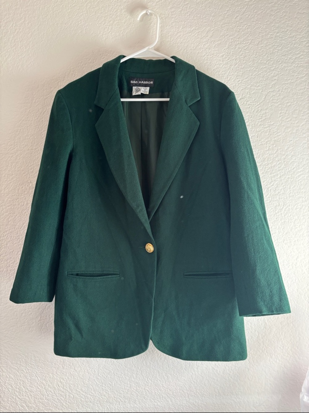 Sag Harbor Dark Green Single-Button Blazer with Gold Button